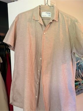 Selected Homme Men's Linen Short-Sleeve Button-Down Shirt